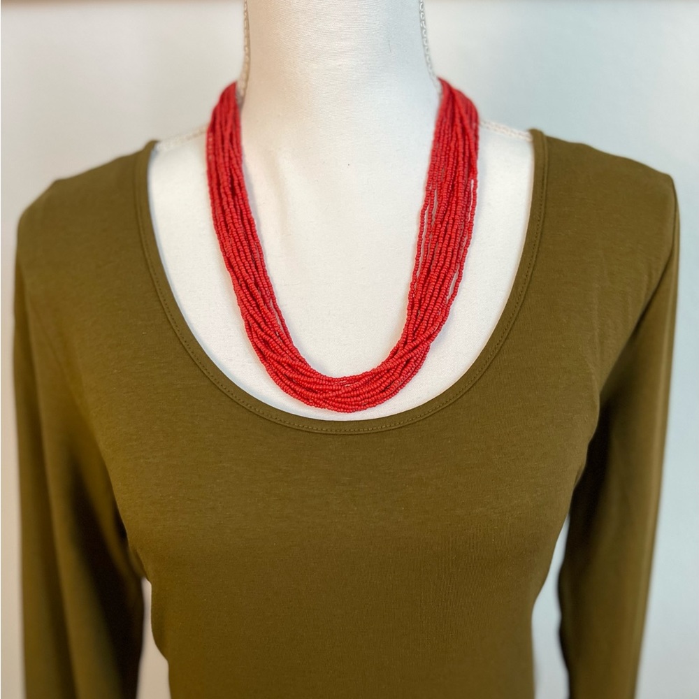 Red Seed Bead Multi Strand Necklace | Boho Layered Statement Jewelry